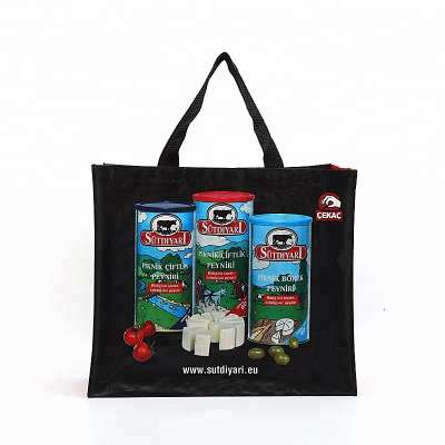 custom design lamination black shopping bag, matt pp woven laminated bag