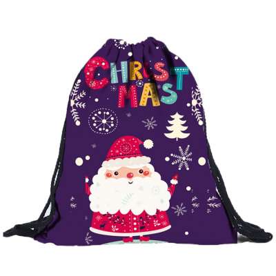 Custom Promotion Gift Christmas Santa Claus Logo Printed Backpack 190T Polyester Drawstring Bag